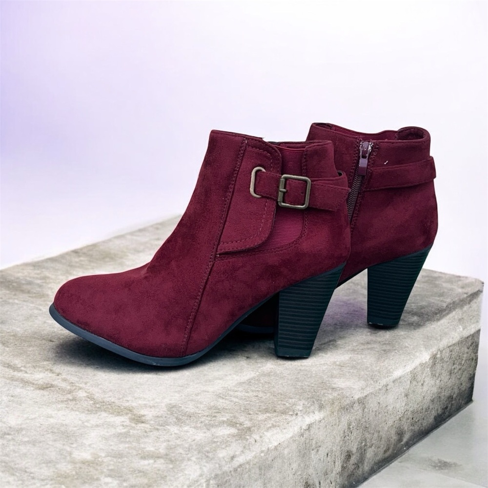 Shoeland Chic Burgundy Ankle Boots with Buckle Detail size 11